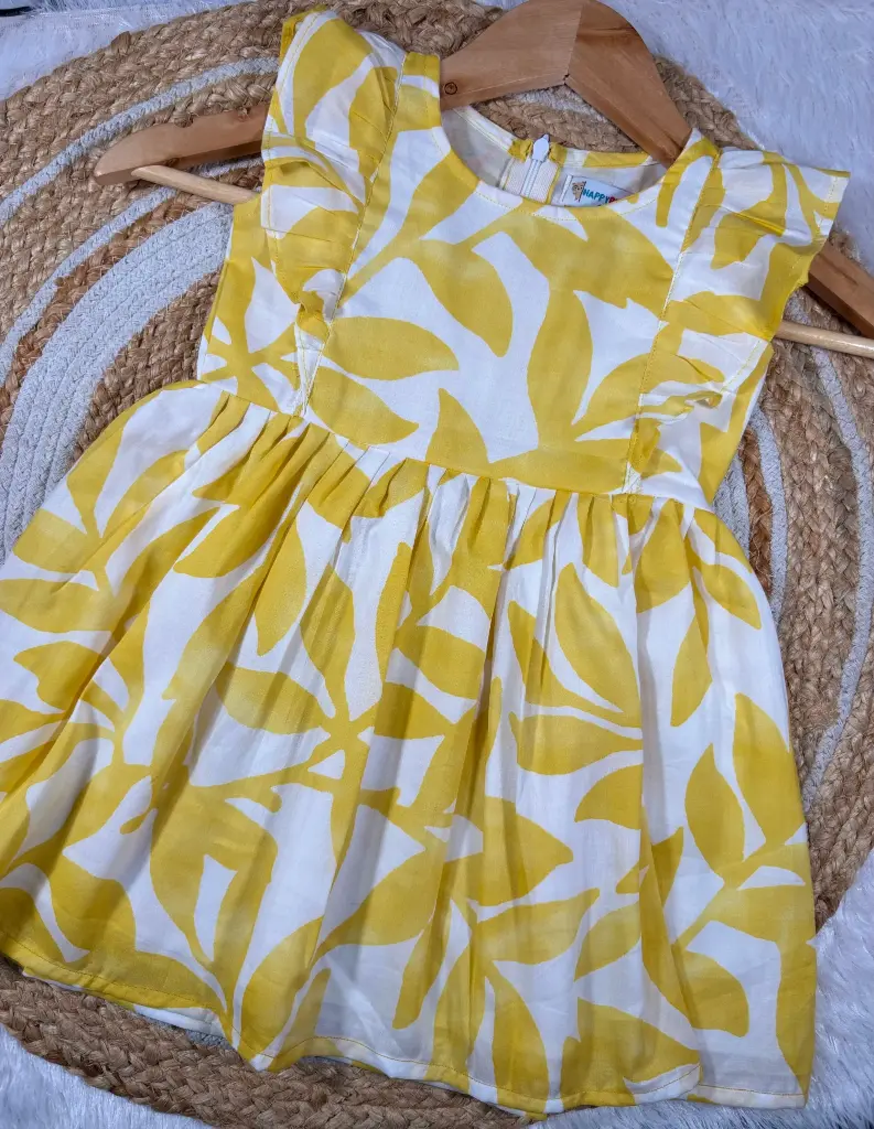 Yellow Floral Girls Ruffle Frock
