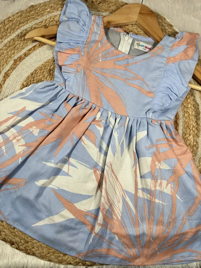 Mild Blue Girls Ruffle Frock