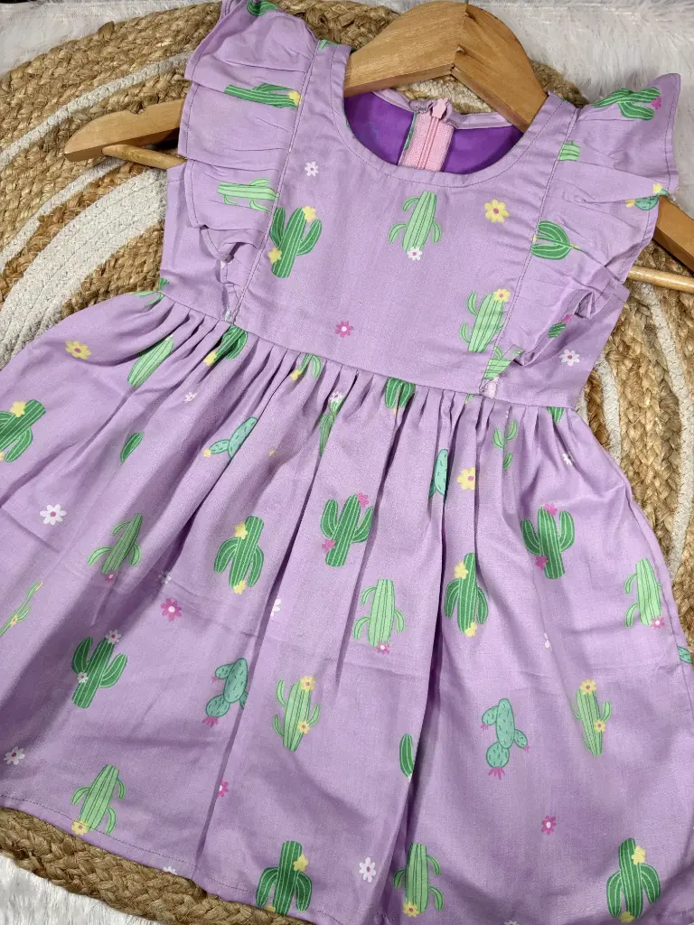 Lavender Cactus Girls Ruffle Frock