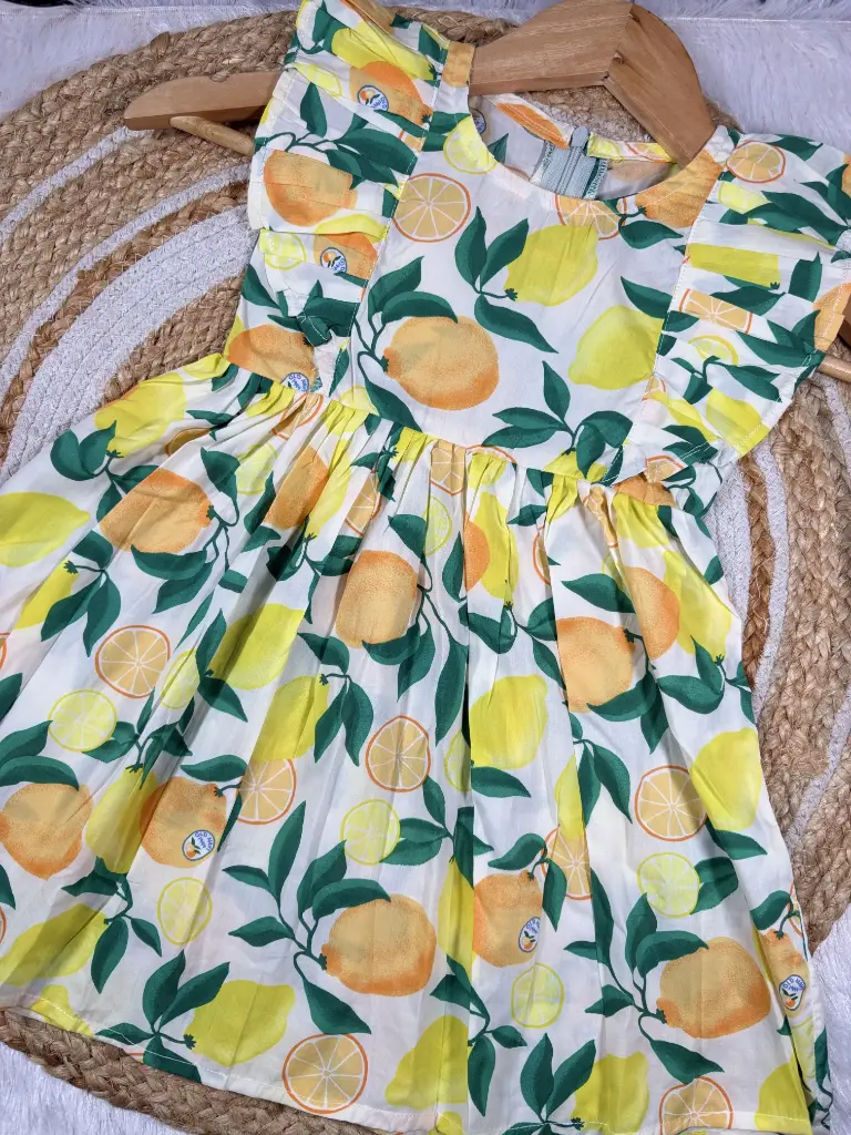 Fresh Orange Lemon Girls Ruffle Frock