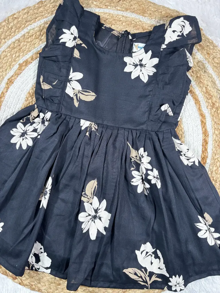 Black Floral Girls Ruffle Frock
