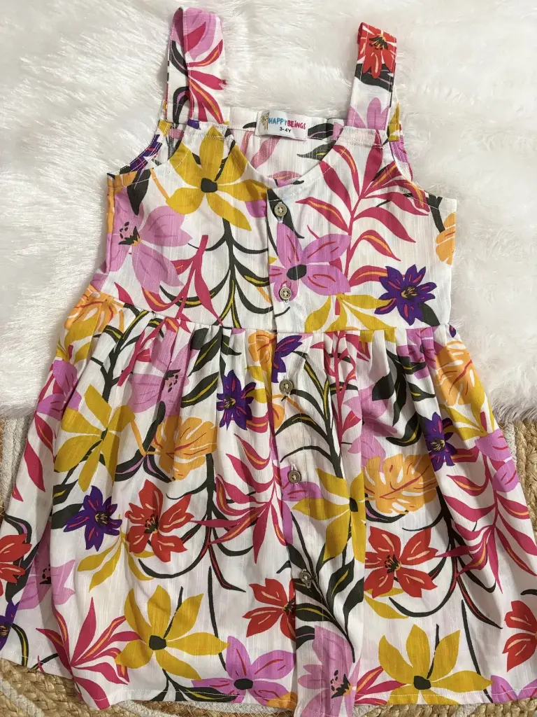 White Multi Floral Strap Frock