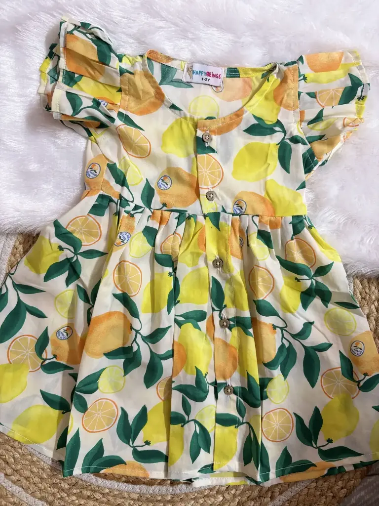 Fresh Lemon Frill-Sleeve Frock 