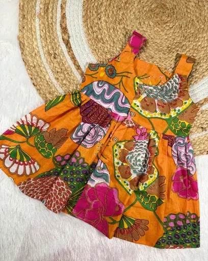 Orange Floral Strap Frock