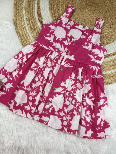 Dark Pink Floral Strap Frock