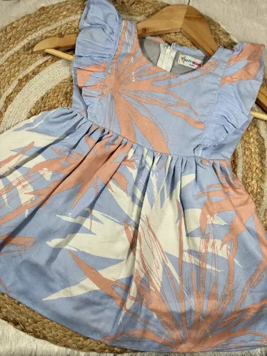 Mild Blue Girls Ruffle Frock