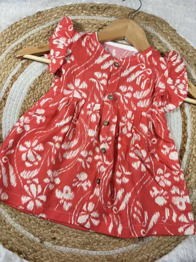 Orange Ikkat Frill Sleeves Frock